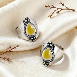 Citrine Retro Sterling Silver Waterdrop Natural Stone Boho Ring